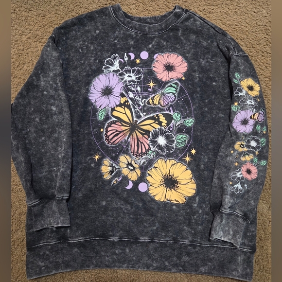 PINK Victoria's Secret Tops - Galaxy Floral Butterfly Pullover Crewneck Sweatshirt Size Medium